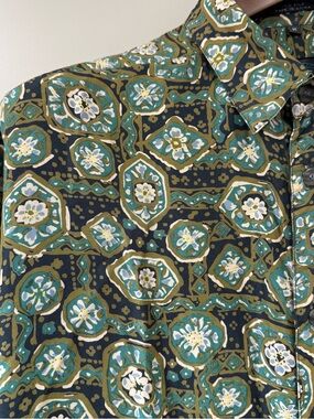 Basic Elements Silk Long Sleeve Hawaiian Shirt Blue Floral Grunge 90s Poetcore